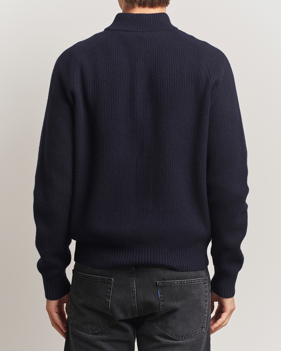 Hombres | Jerséis y prendas de punto | Filippa K | Ribbed Wool Half Zip Navy