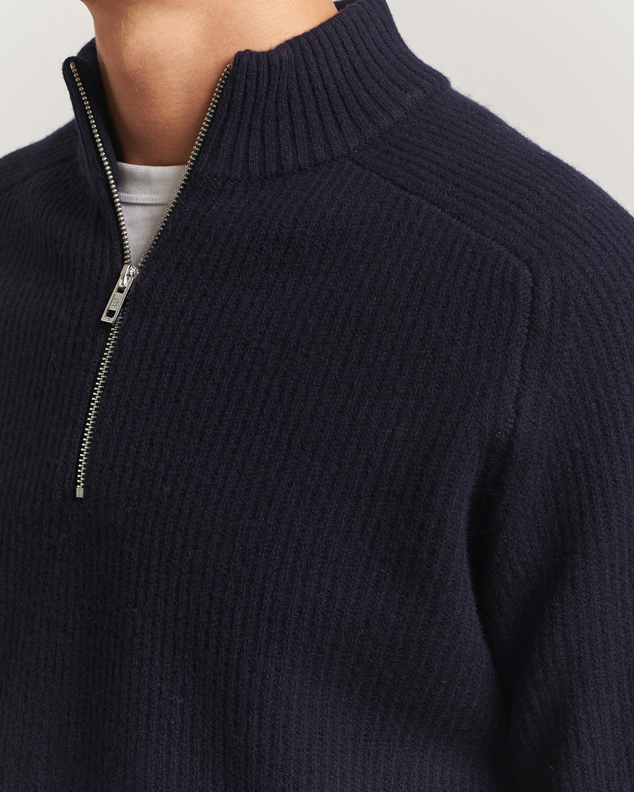 Hombres | Jerséis y prendas de punto | Filippa K | Ribbed Wool Half Zip Navy