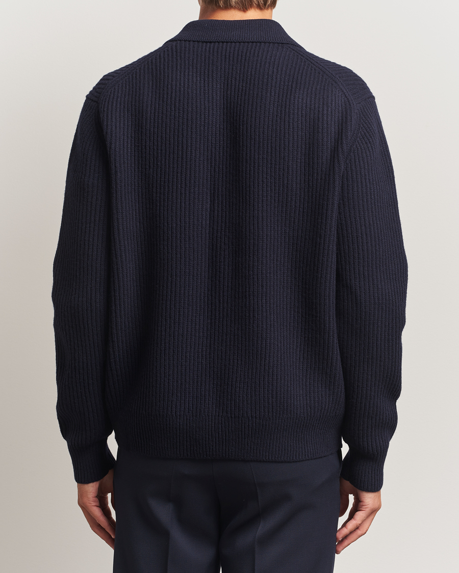 Hombres | Jerséis y prendas de punto | Filippa K | Ribbed Wool Full Zip Cardigan Navy