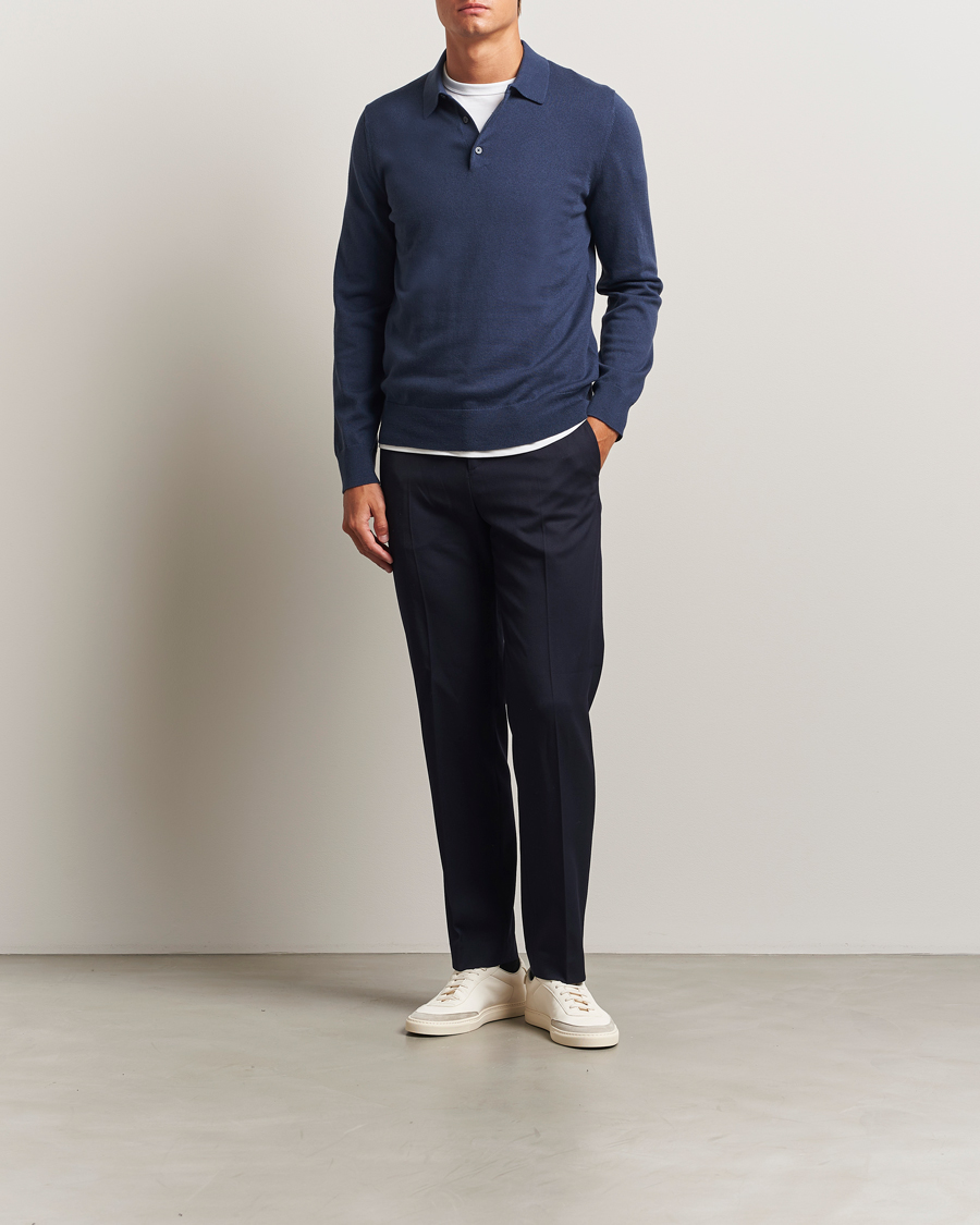 Hombres | Jerséis y prendas de punto | Filippa K | Knitted Polo Shirt Dusk Blue