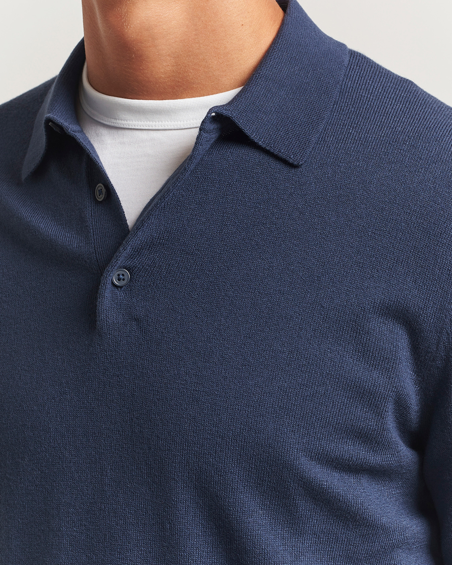 Hombres | Jerséis y prendas de punto | Filippa K | Knitted Polo Shirt Dusk Blue
