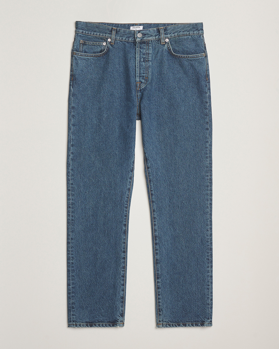 Hombres | Pantalones | Filippa K | Tapered Cropped Jeans Washed Mid Blue