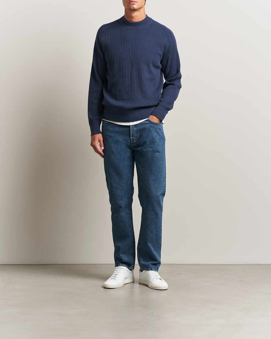Hombres | Pantalones | Filippa K | Tapered Cropped Jeans Washed Mid Blue