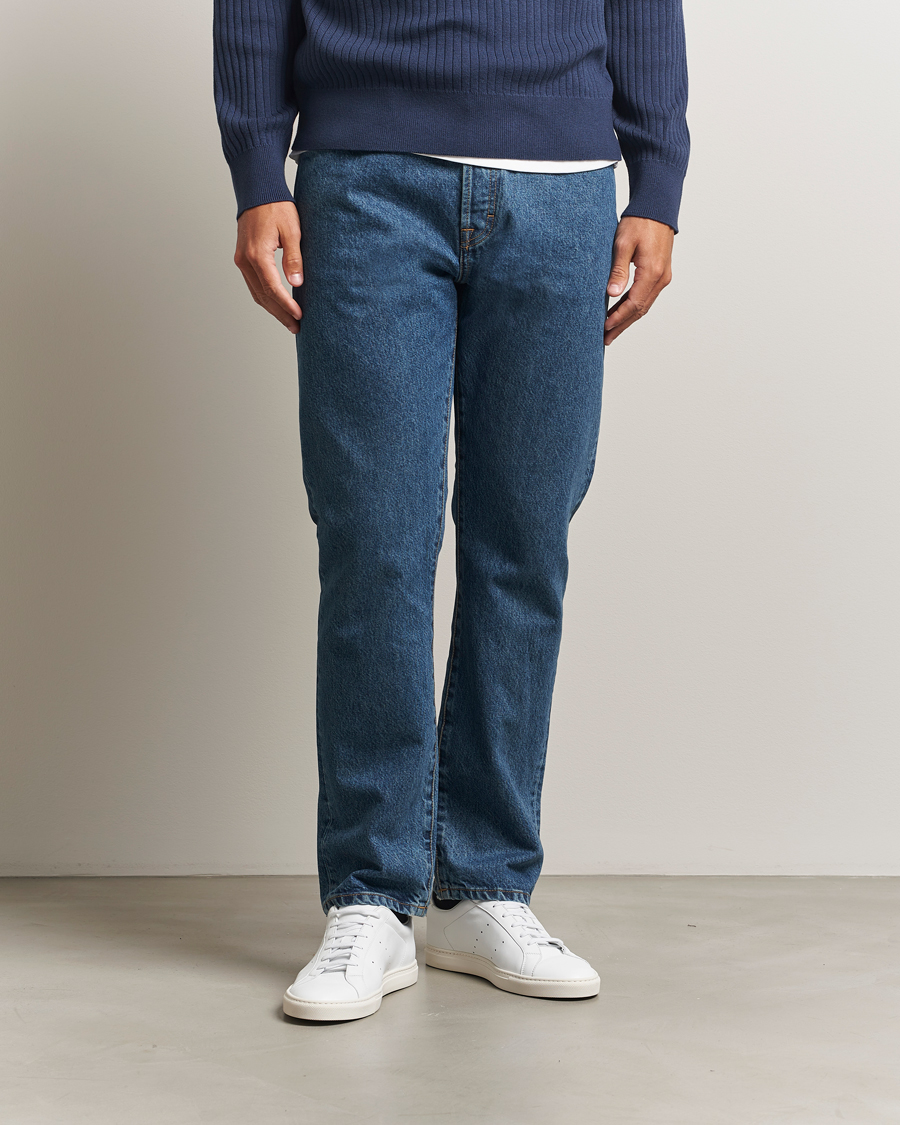 Hombres | Pantalones | Filippa K | Tapered Cropped Jeans Washed Mid Blue
