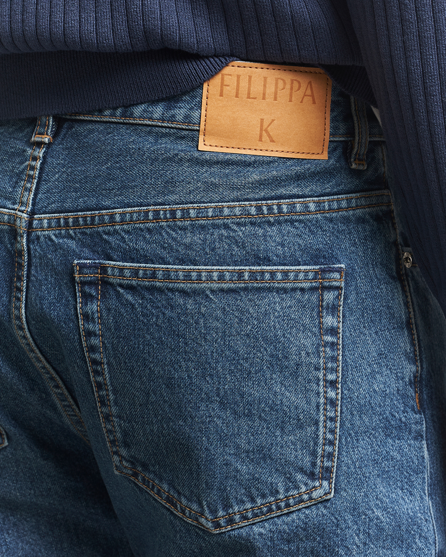 Hombres | Pantalones | Filippa K | Tapered Cropped Jeans Washed Mid Blue