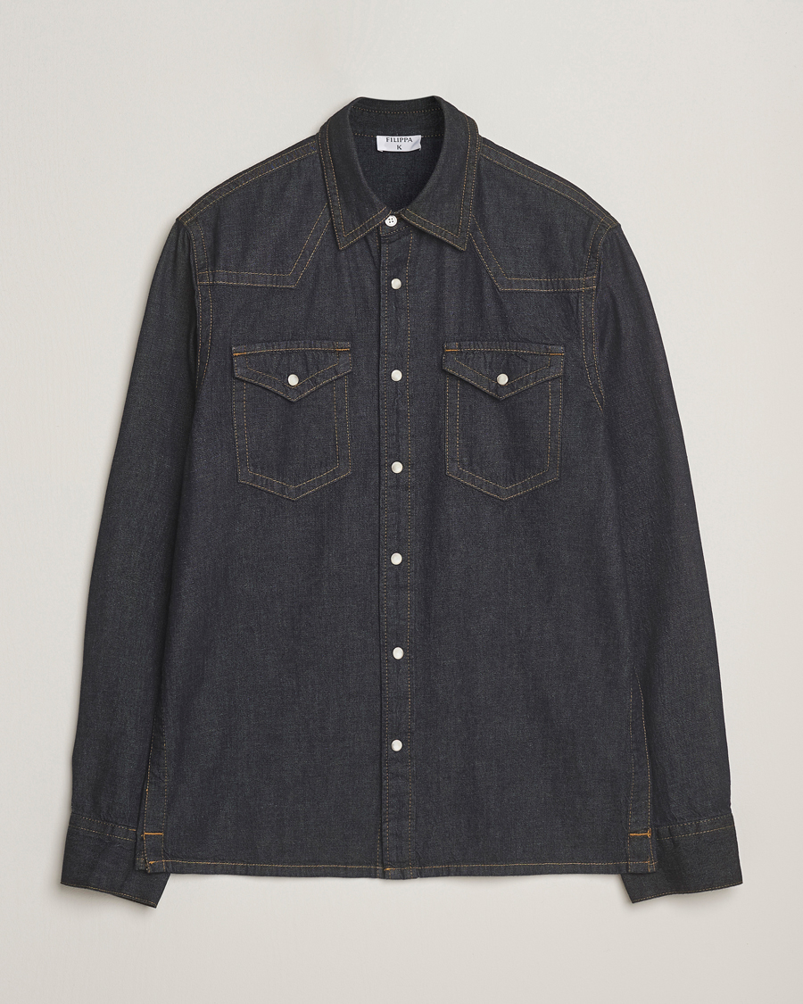 Hombres | Camisas | Filippa K | Western Denim Shirt Rinsed Blue Wash