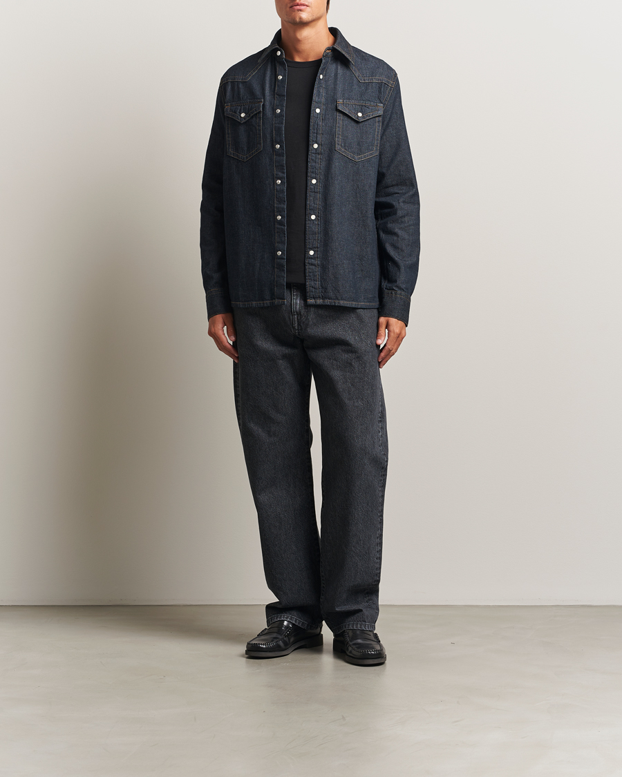 Hombres | Camisas | Filippa K | Western Denim Shirt Rinsed Blue Wash