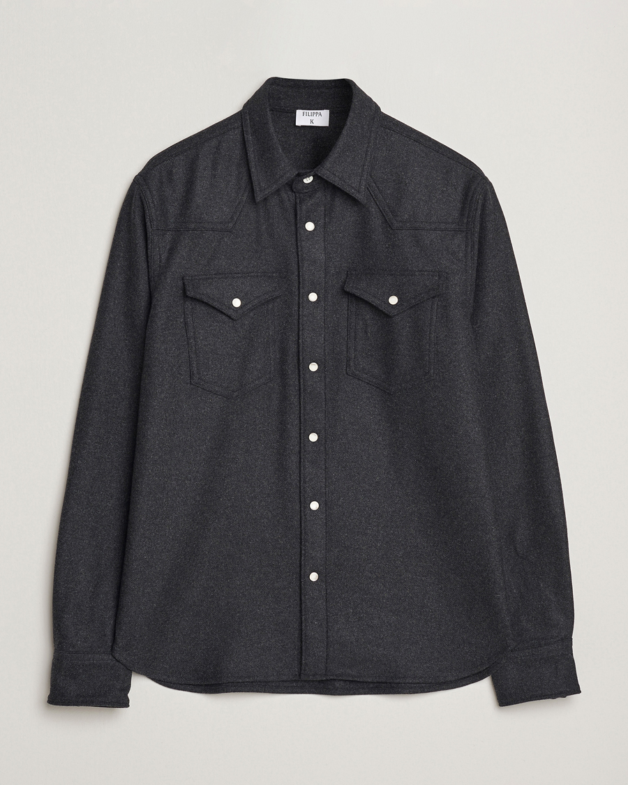 Hombres | Camisas | Filippa K | Western Wool Shirt Anthracite Melange