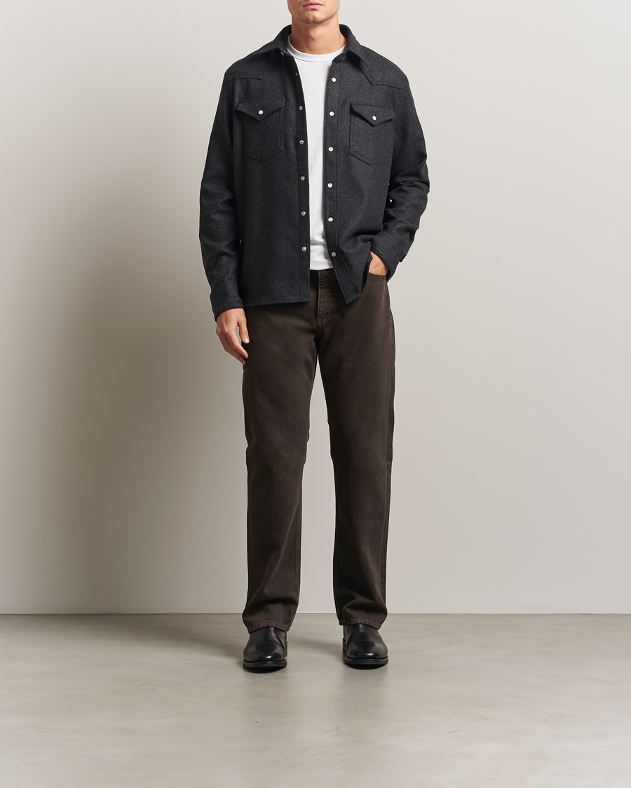 Hombres | Camisas | Filippa K | Western Wool Shirt Anthracite Melange