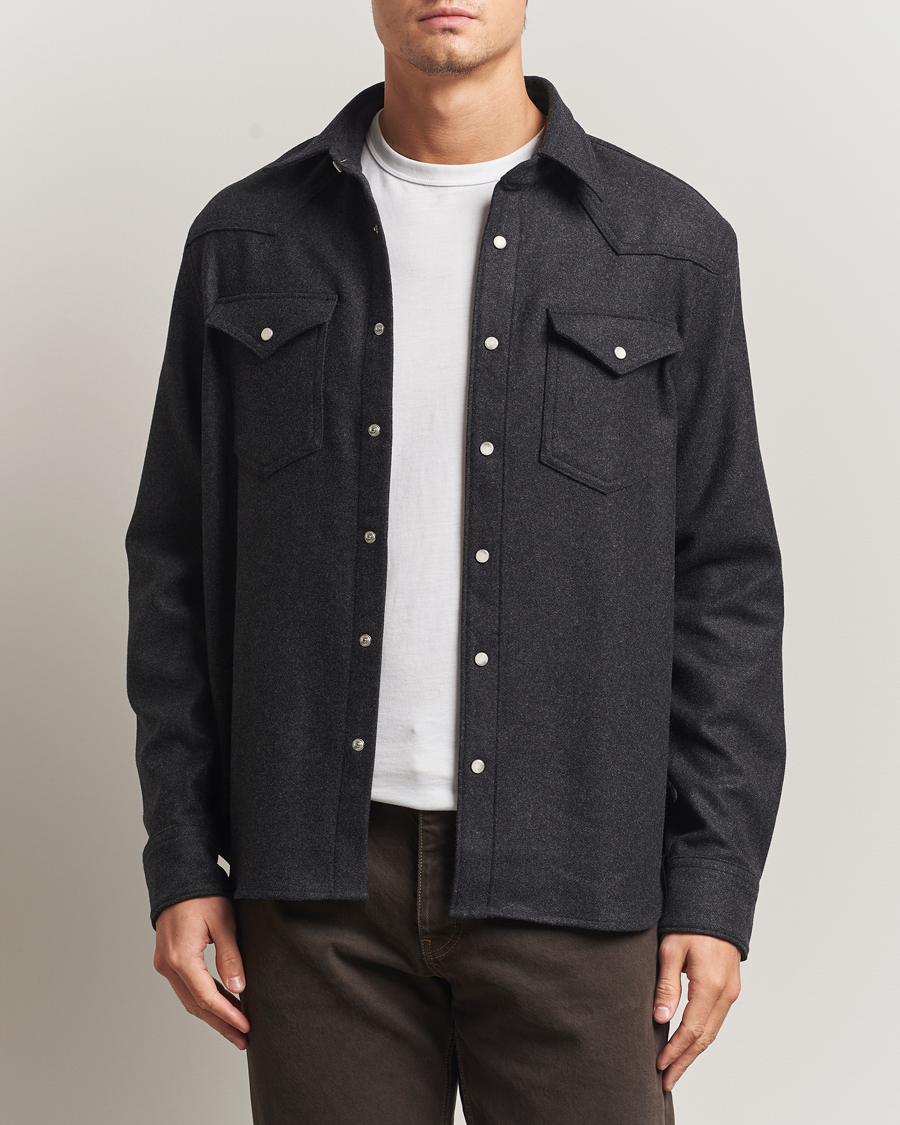 Hombres | Camisas | Filippa K | Western Wool Shirt Anthracite Melange