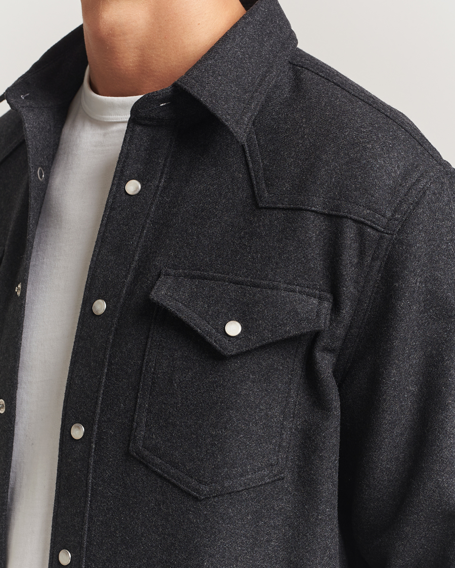 Hombres | Camisas | Filippa K | Western Wool Shirt Anthracite Melange