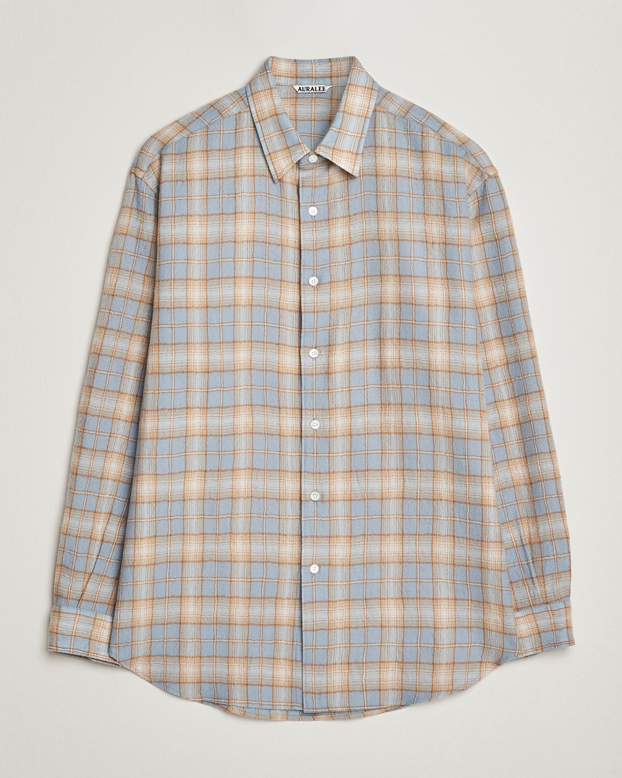 Hombres | Camisas | Auralee | Airy Wool Check Shirt Blue/Beige