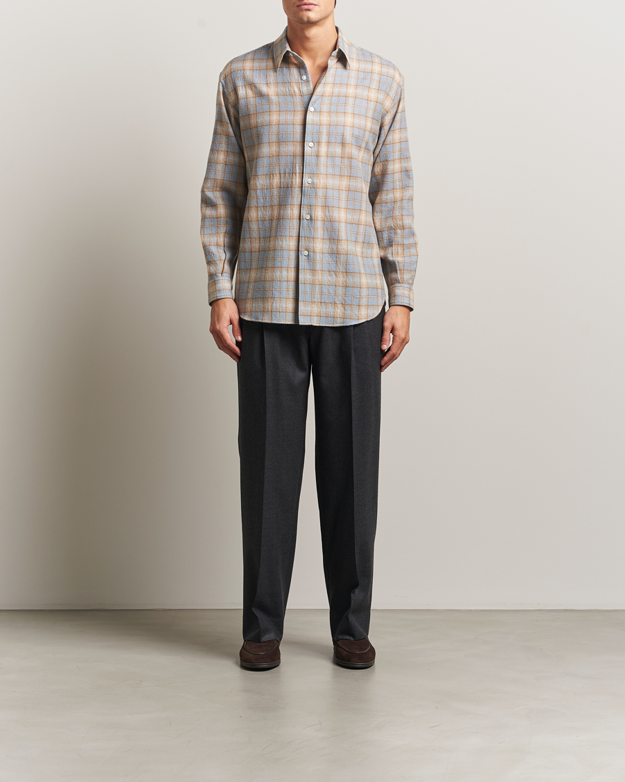 Hombres | Camisas | Auralee | Airy Wool Check Shirt Blue/Beige