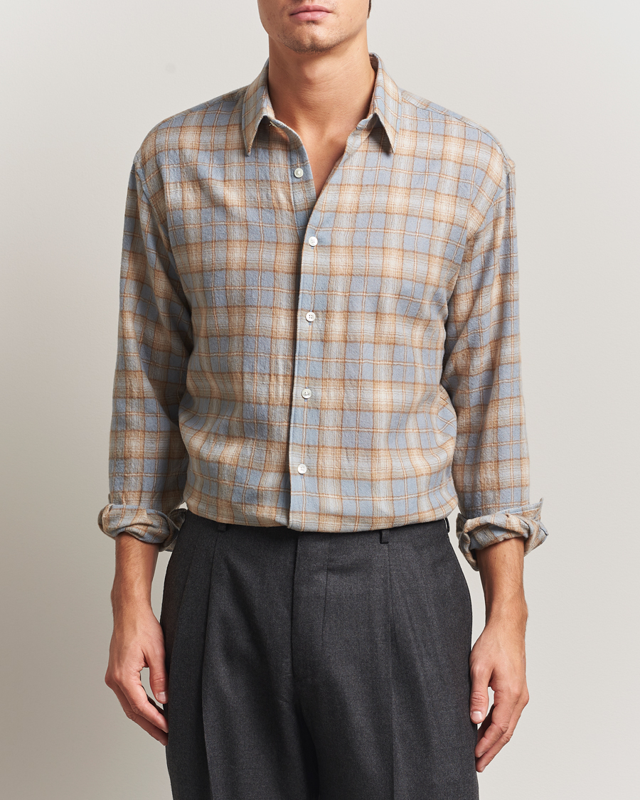 Hombres | Camisas | Auralee | Airy Wool Check Shirt Blue/Beige