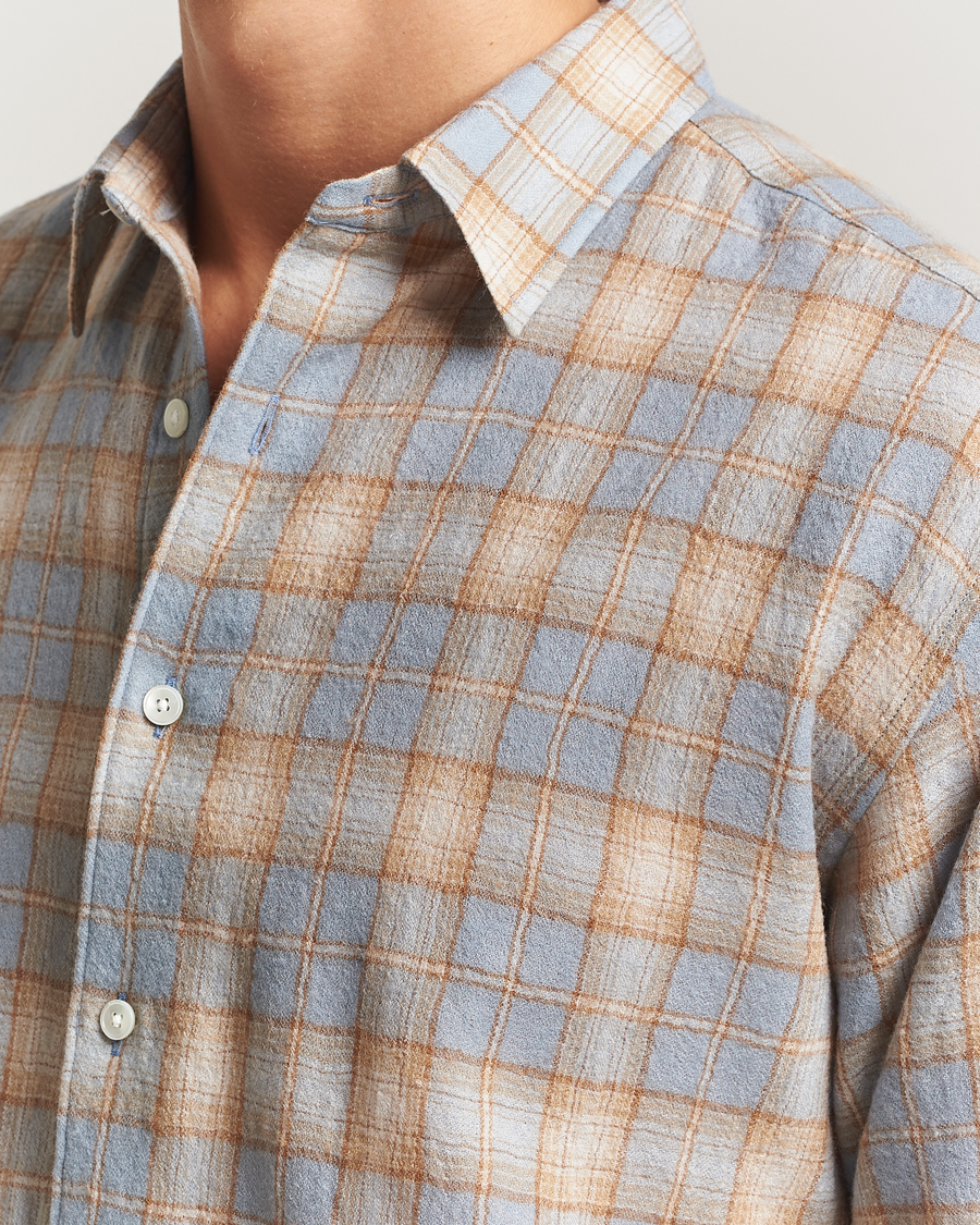 Hombres | Camisas | Auralee | Airy Wool Check Shirt Blue/Beige