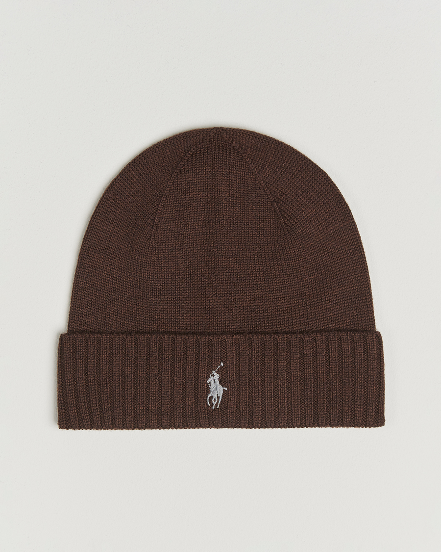 Hombres | Polo Ralph Lauren Merino Beanie Brown Melange | Polo Ralph Lauren | Merino Beanie Brown Melange