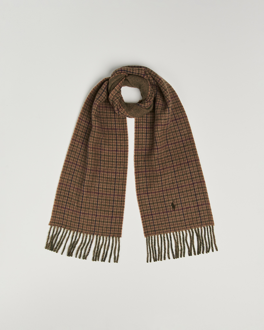 Hombres | Polo Ralph Lauren Wool Blend Scarf Olive Check | Polo Ralph Lauren | Wool Blend Scarf Olive Check