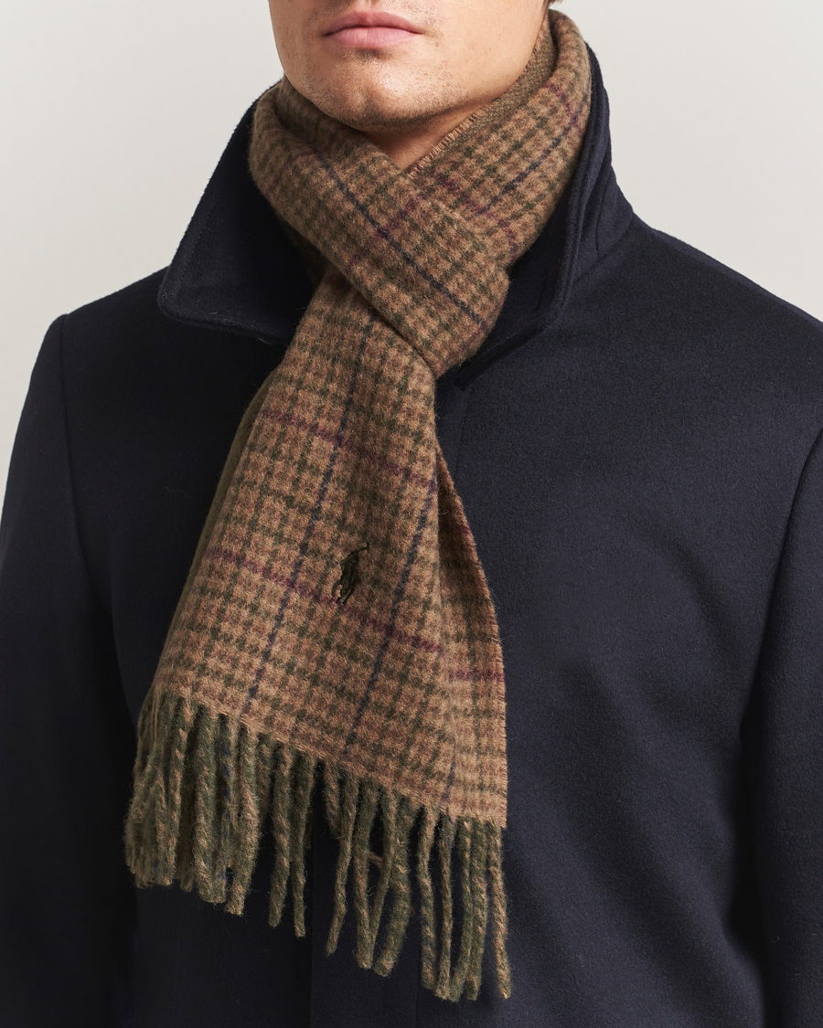 Hombres | Polo Ralph Lauren Wool Blend Scarf Olive Check | Polo Ralph Lauren | Wool Blend Scarf Olive Check