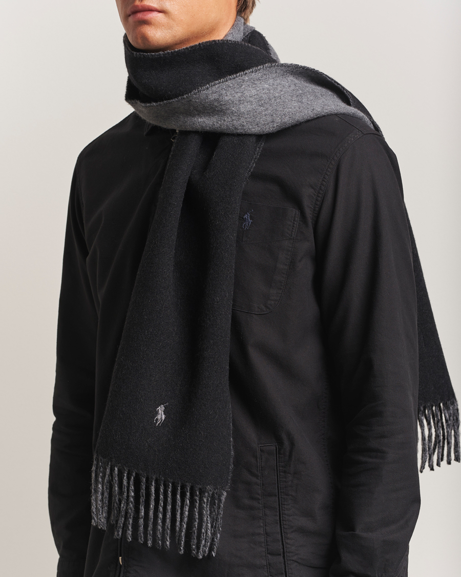 Hombres | Polo Ralph Lauren Reversible Wool Scarf Polo Black/Grey | Polo Ralph Lauren | Reversible Wool Scarf Polo Black/Grey