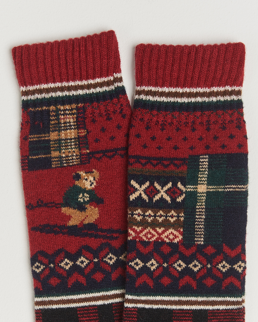 Hombres | Ropa interior y calcetines | Polo Ralph Lauren | Patchwork Bear Lambswool Sock Red Multi