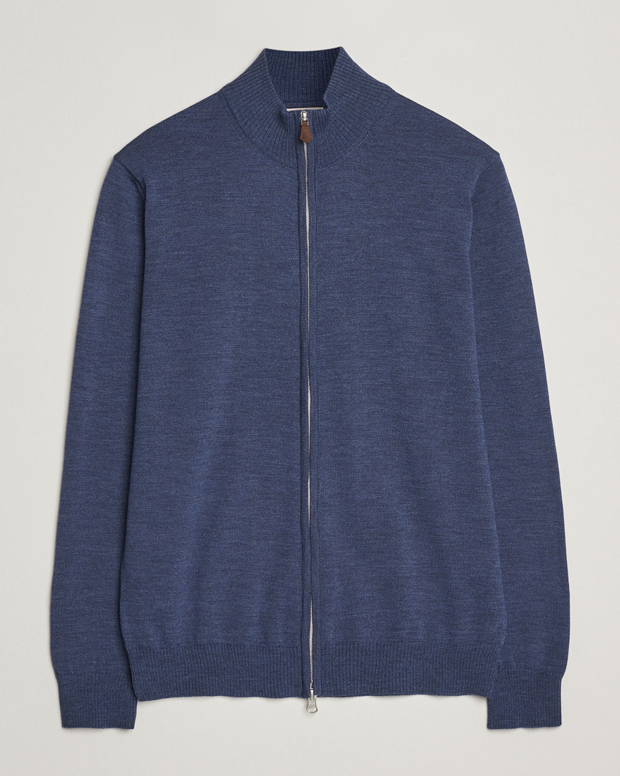 Hombres | Jerséis y prendas de punto | Stenströms | Merino Full Zip Denim Blue