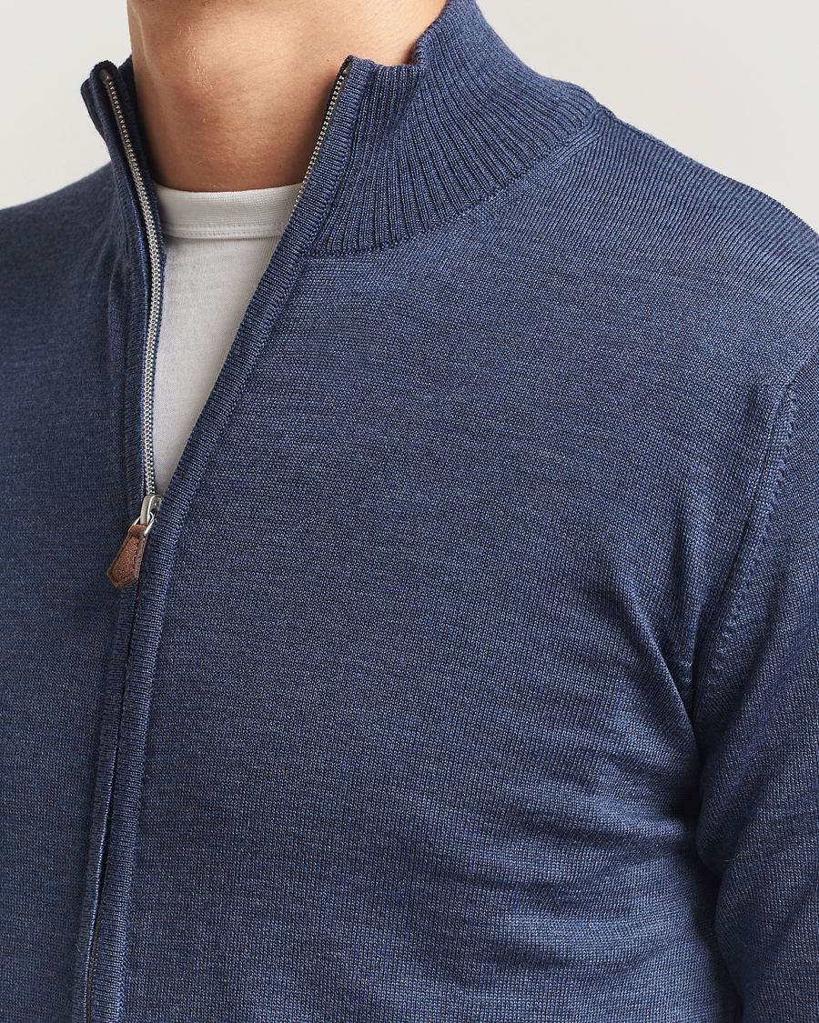 Hombres | Jerséis y prendas de punto | Stenströms | Merino Full Zip Denim Blue