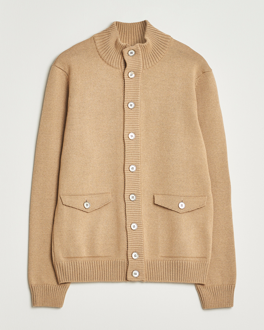 Hombres | Jerséis y prendas de punto | Stenströms | Chunky Knitted Merino Cardigan Beige