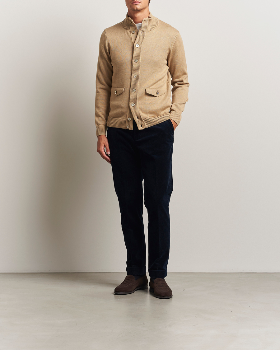Hombres | Jerséis y prendas de punto | Stenströms | Chunky Knitted Merino Cardigan Beige