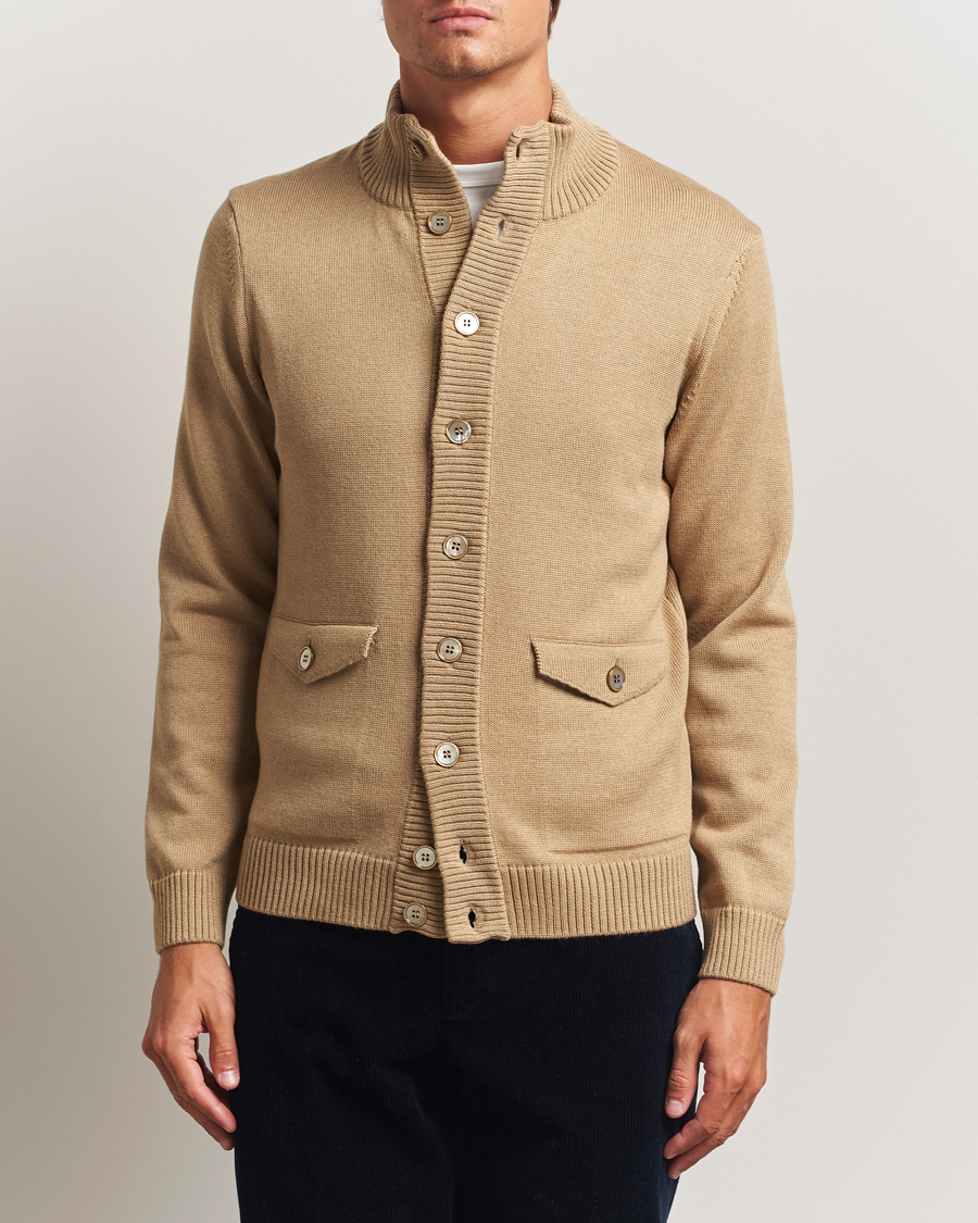 Hombres | Jerséis y prendas de punto | Stenströms | Chunky Knitted Merino Cardigan Beige