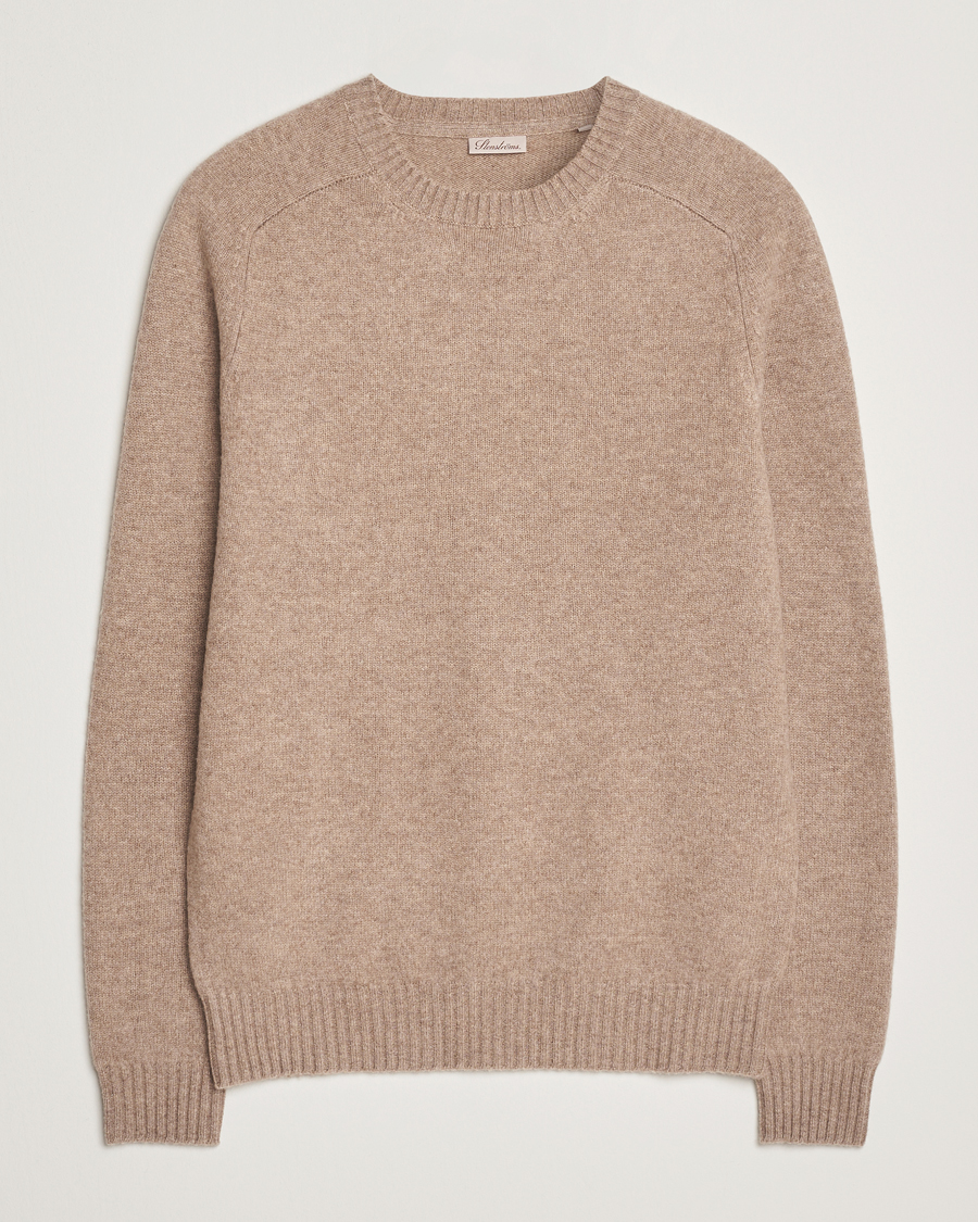 Hombres | Jerséis y prendas de punto | Stenströms | Knitted Yak/Merino Crew Neck Light Brown