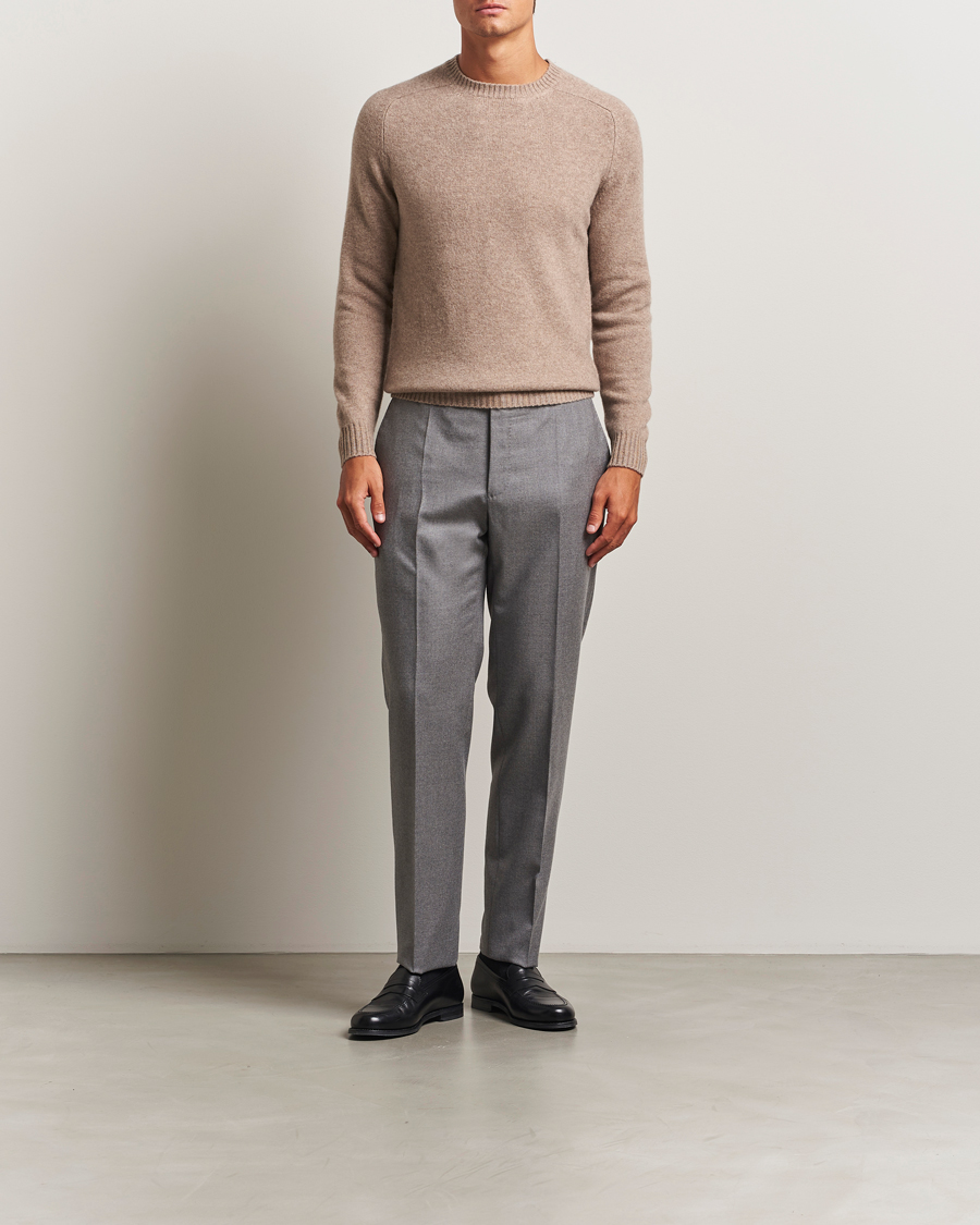 Hombres | Jerséis y prendas de punto | Stenströms | Knitted Yak/Merino Crew Neck Light Brown