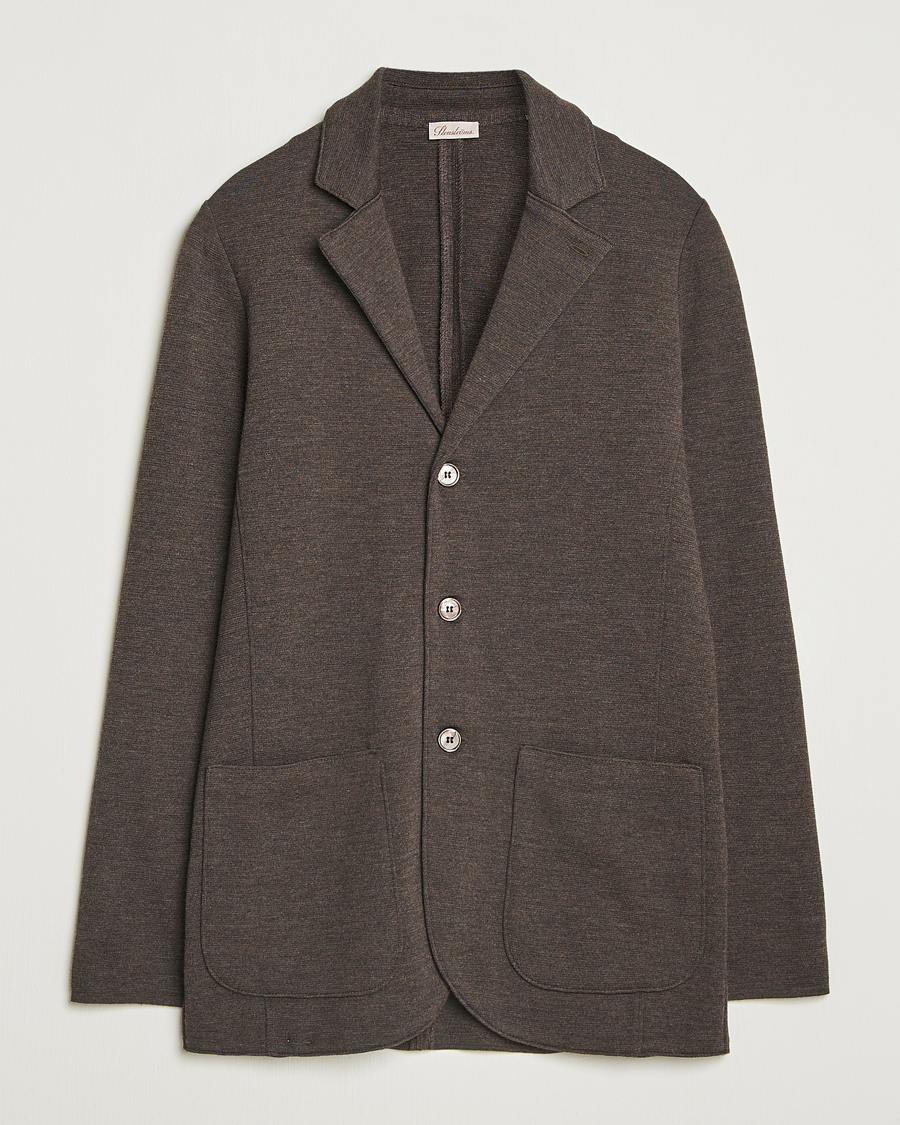 Hombres | Blazers | Stenströms | Milano Knitted Merino Blazer Dark Brown