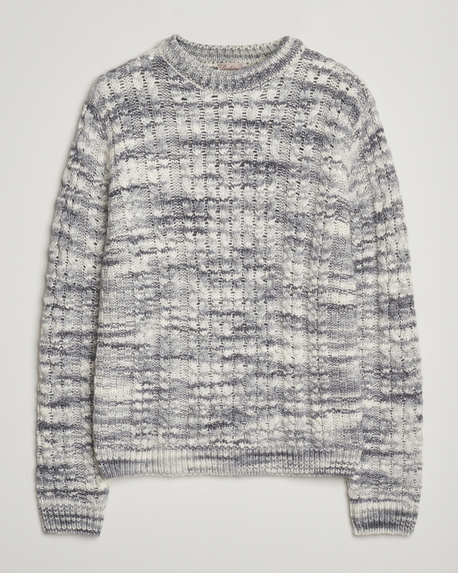 Hombres | Jerséis y prendas de punto | Stenströms | Alpacka Cable Knitted Crew Neck Grey