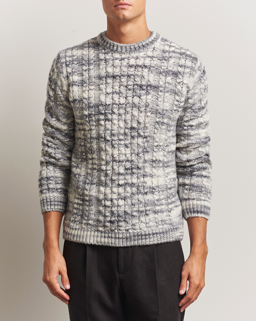 Hombres | Jerséis y prendas de punto | Stenströms | Alpacka Cable Knitted Crew Neck Grey
