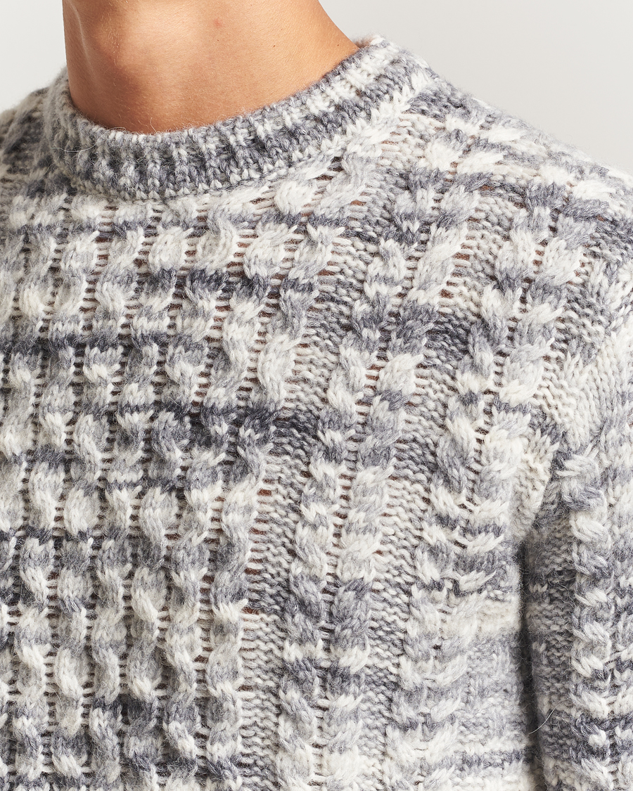 Hombres | Jerséis y prendas de punto | Stenströms | Alpacka Cable Knitted Crew Neck Grey