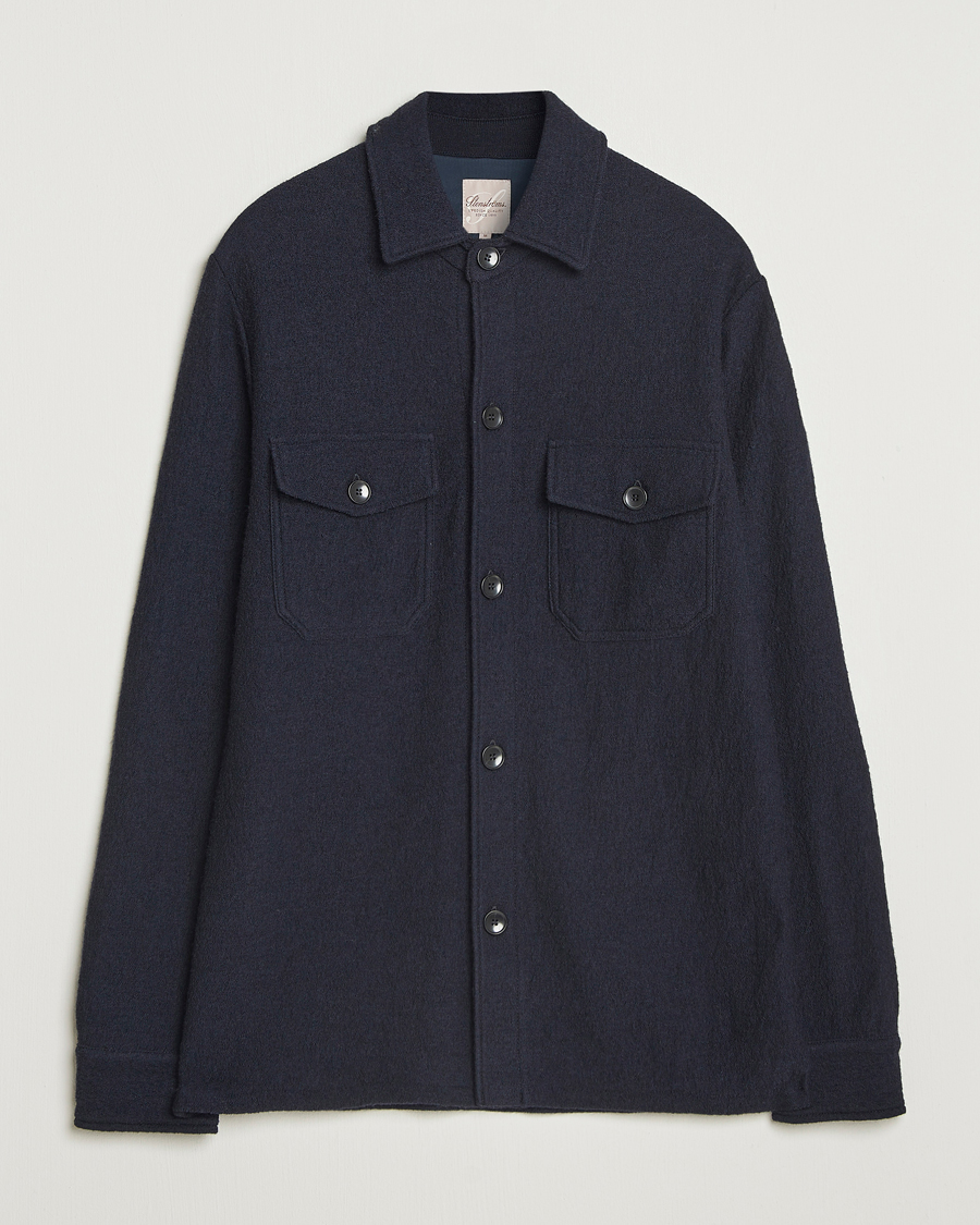 Hombres | Camisas | Stenströms | Felted Wool Overshirt Navy