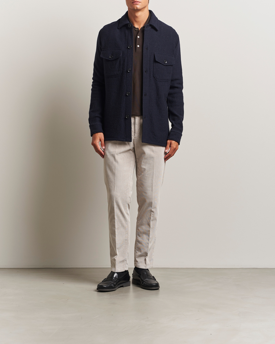 Hombres | Camisas | Stenströms | Felted Wool Overshirt Navy