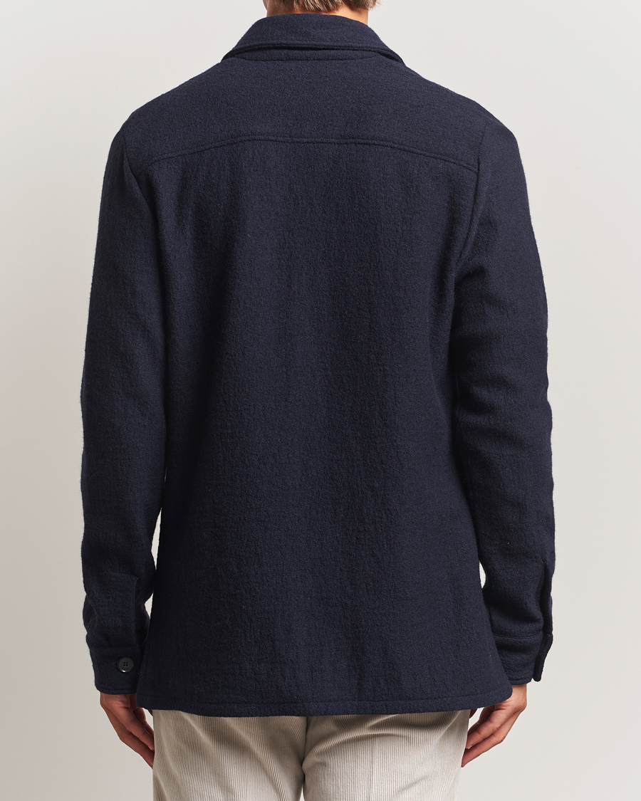 Hombres | Camisas | Stenströms | Felted Wool Overshirt Navy
