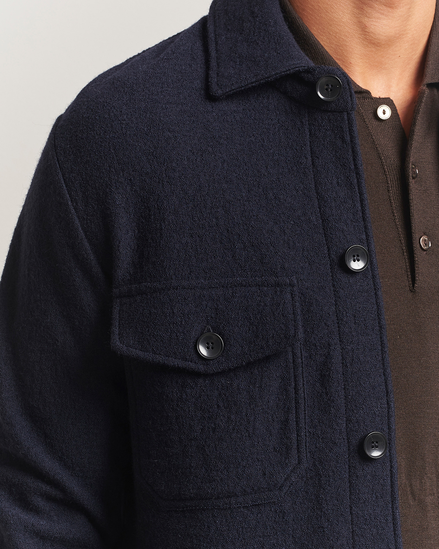 Hombres | Camisas | Stenströms | Felted Wool Overshirt Navy