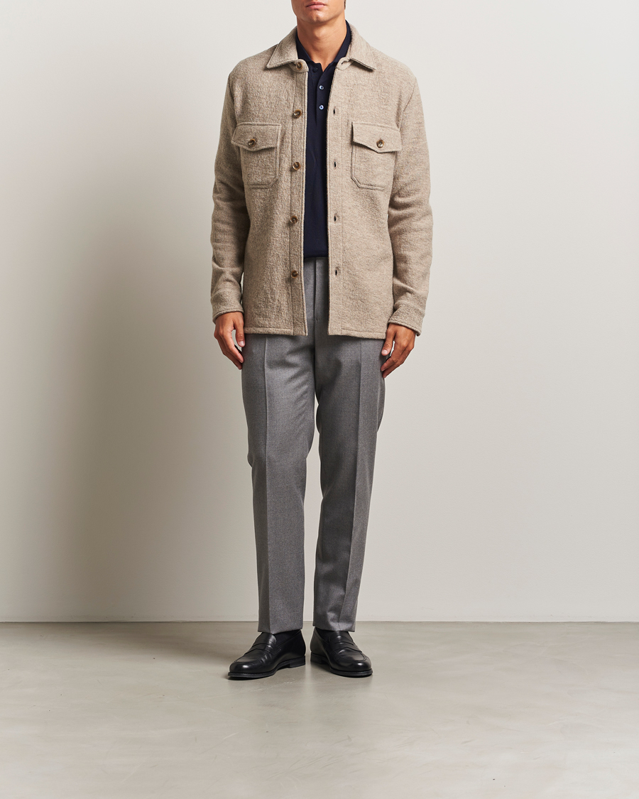 Hombres | Camisas | Stenströms | Felted Wool Overshirt Beige