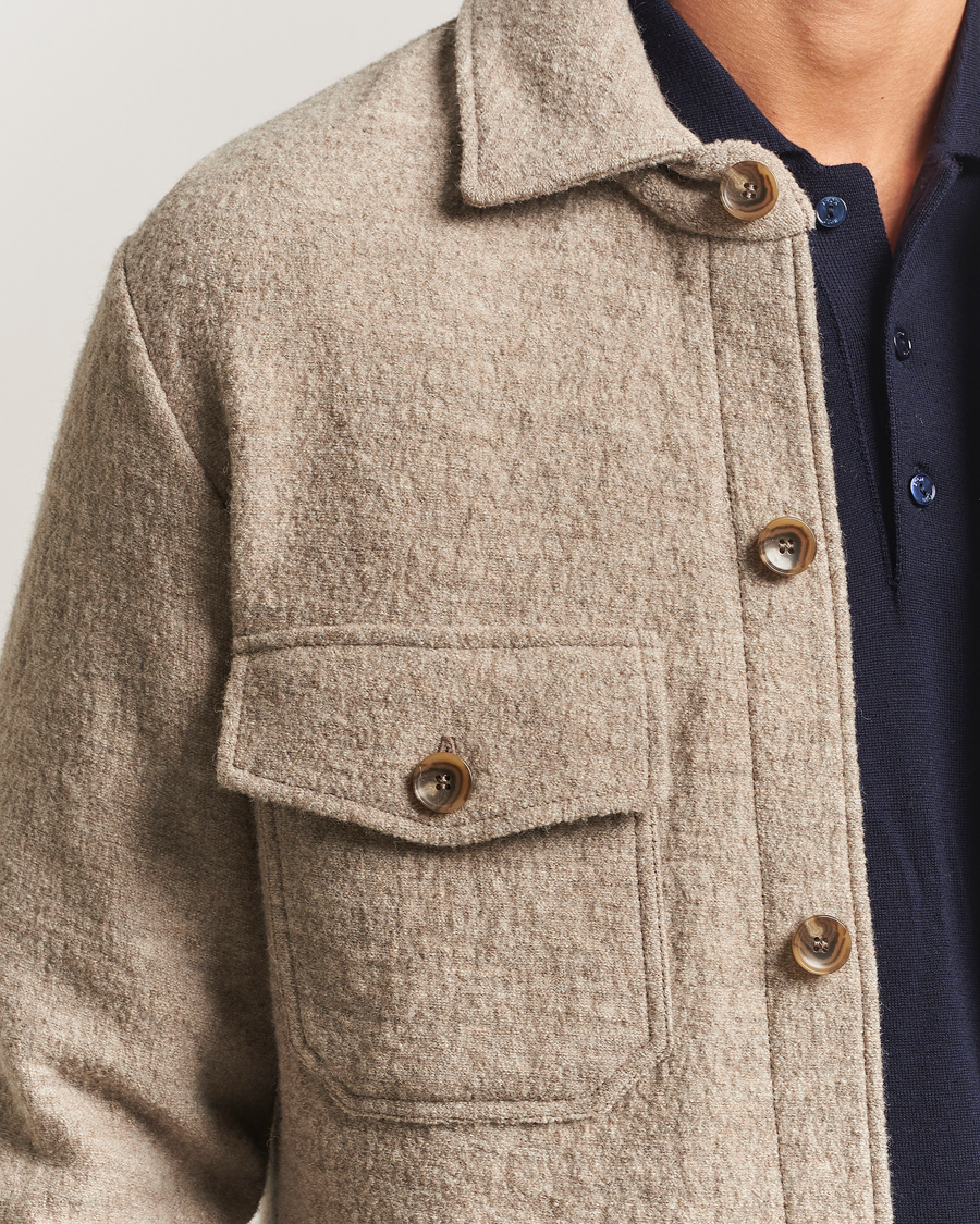 Hombres | Camisas | Stenströms | Felted Wool Overshirt Beige