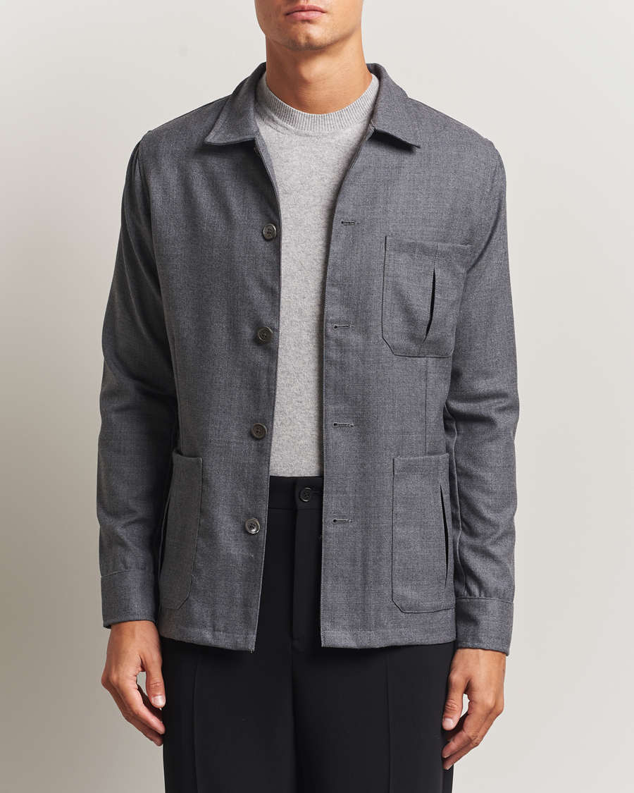Hombres | Camisas | Stenströms | Wool Overshirt Grey