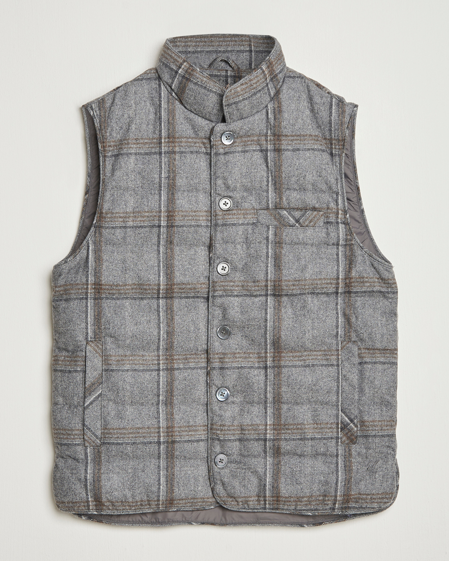 Hombres | Chalecos | Stenströms | Check Wool Padded Vest Grey