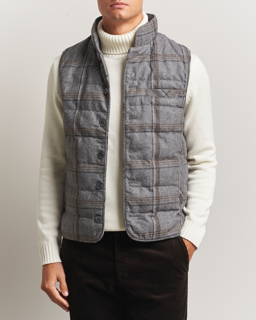 Hombres | Chalecos | Stenströms | Check Wool Padded Vest Grey