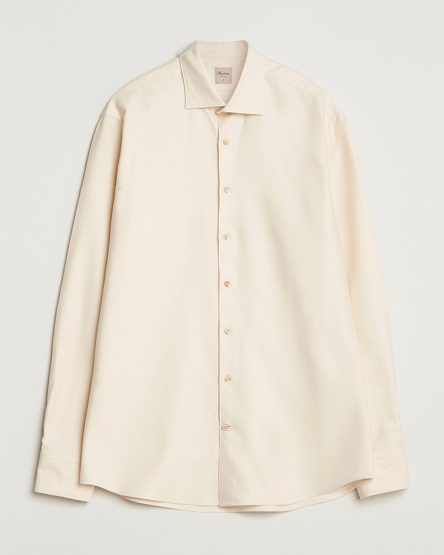 Hombres | Camisas | Stenströms | Regular Fit Cut Away Flannel Shirt Light Beige