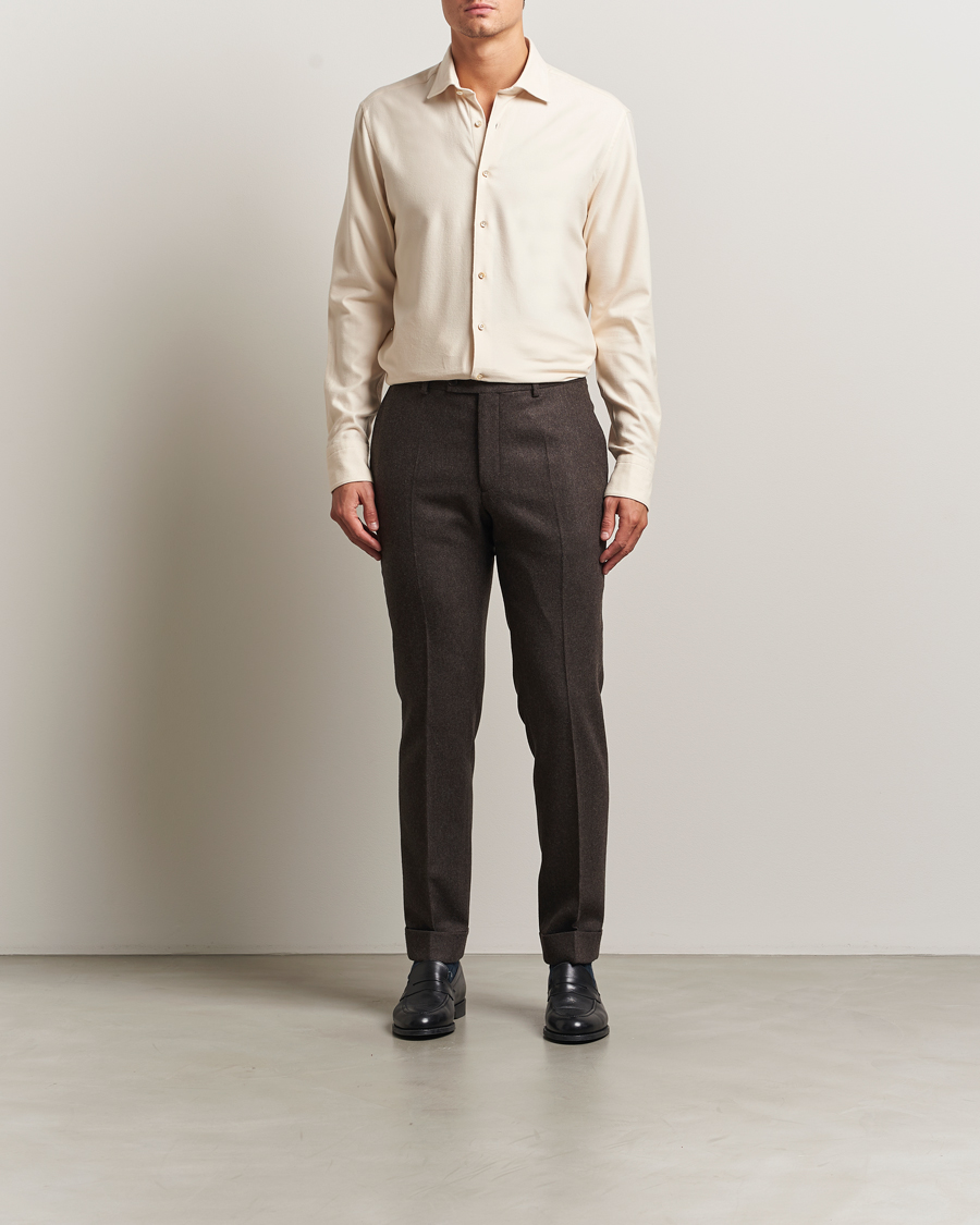 Hombres | Camisas | Stenströms | Regular Fit Cut Away Flannel Shirt Light Beige