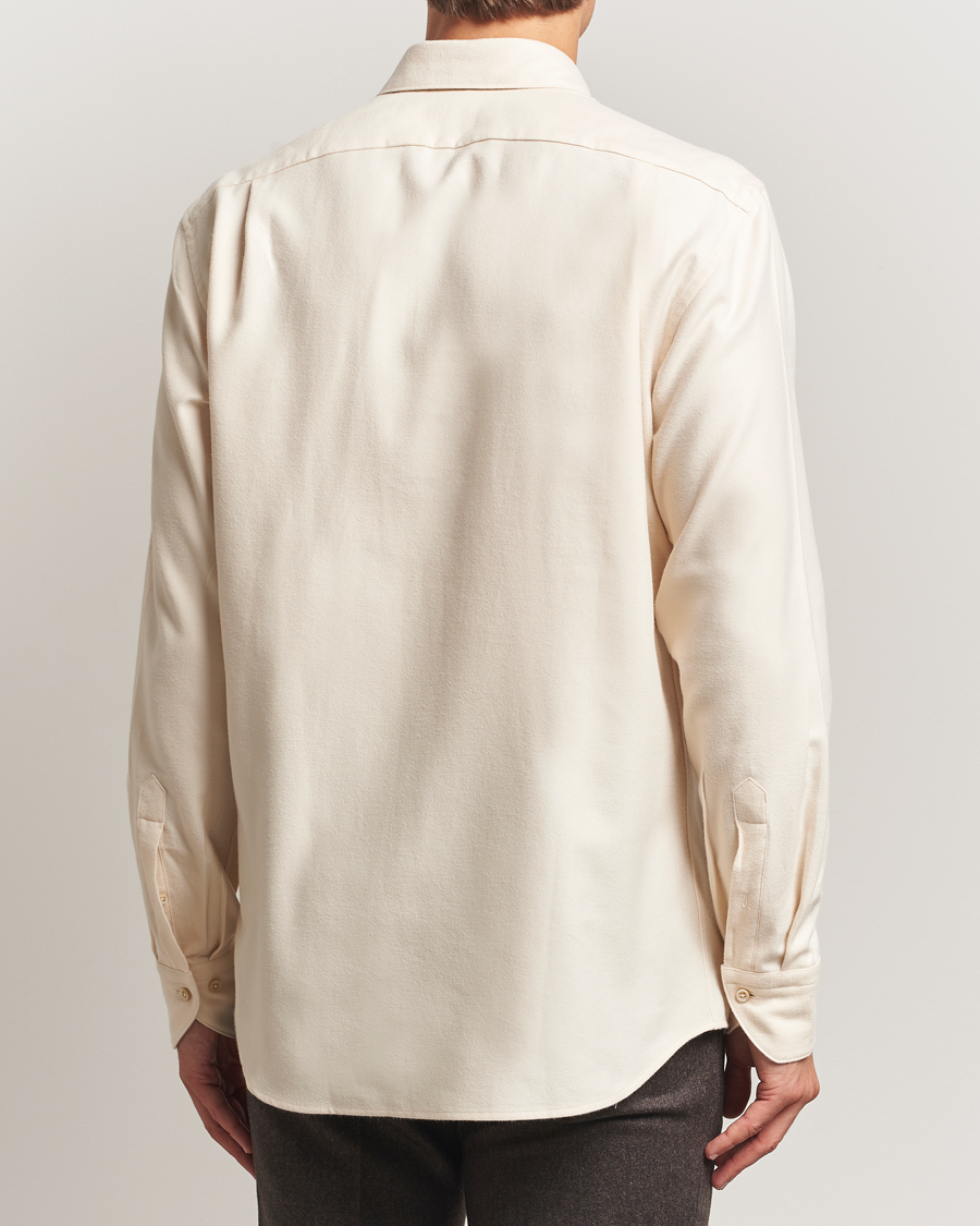 Hombres | Camisas | Stenströms | Regular Fit Cut Away Flannel Shirt Light Beige
