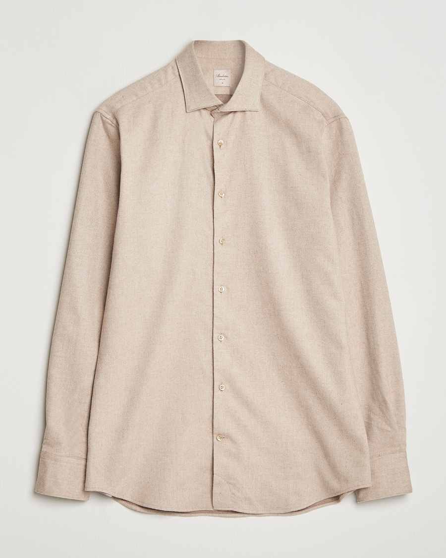 Hombres | Camisas | Stenströms | Regular Fit Cut Away Flannel Shirt Beige