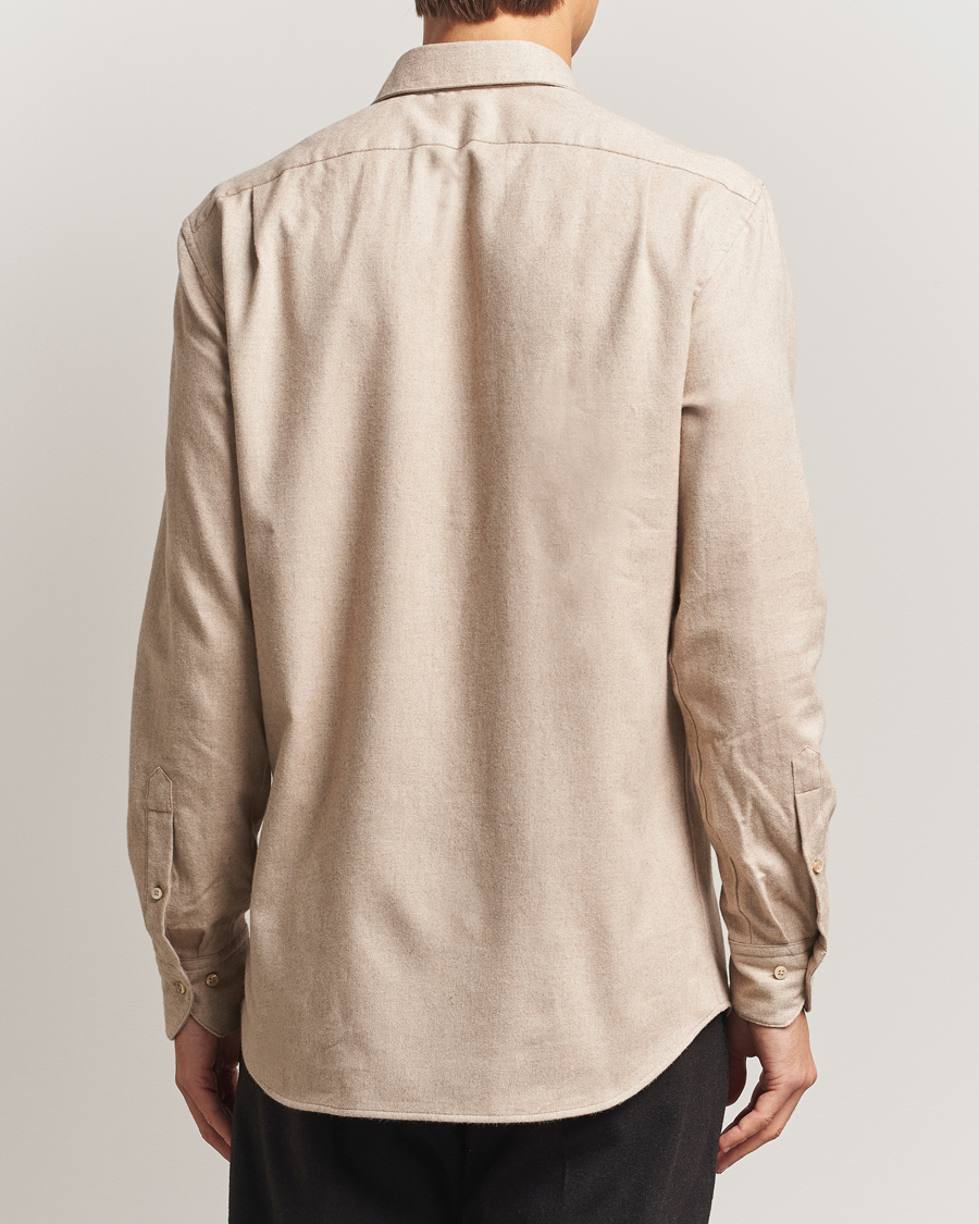 Hombres | Camisas | Stenströms | Regular Fit Cut Away Flannel Shirt Beige