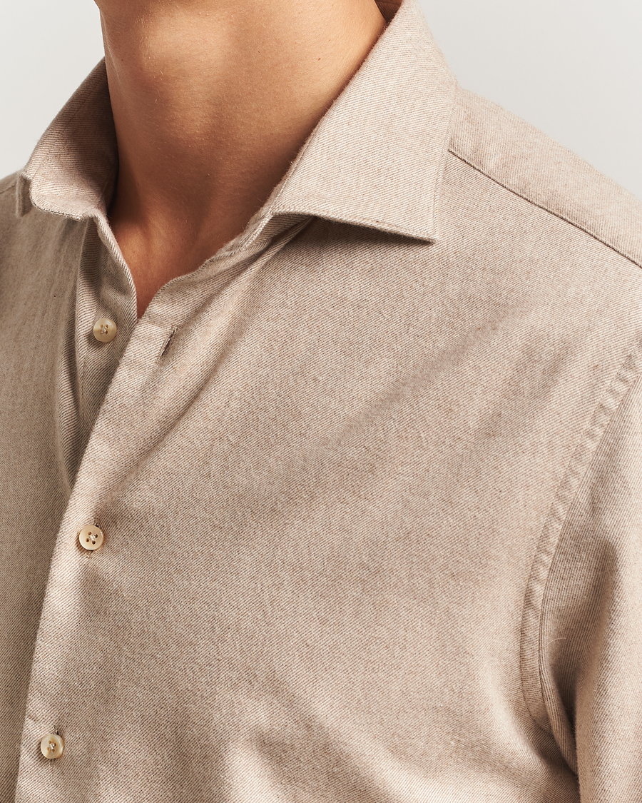 Hombres | Camisas | Stenströms | Regular Fit Cut Away Flannel Shirt Beige